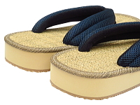 雪駄　パナマB・紺メッシュ鼻緒　茶アメ底　日本製